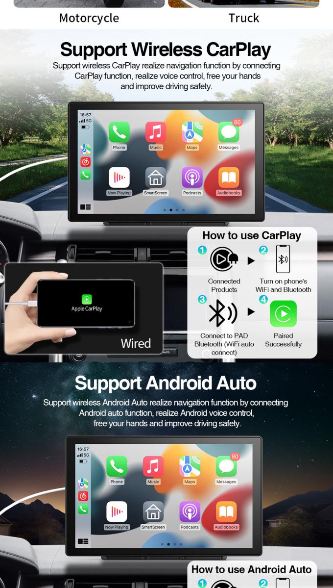 Universal 9 Inch Portable Wireless Carplay Screen For Vw Nissan Toyota Car